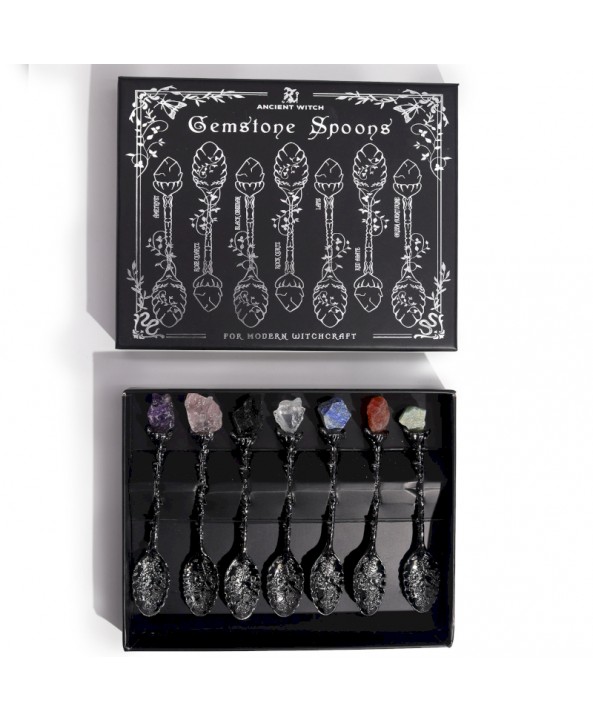 Set of 7 dark silver gemstone crystal spoons Set of 7 dark silver gemstone crystal spoons