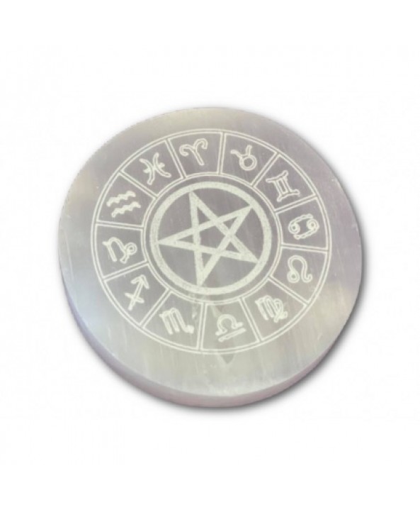 Selenite Zodiac Charging Plate - Small Selenite Zodiac Charging Plate - Small