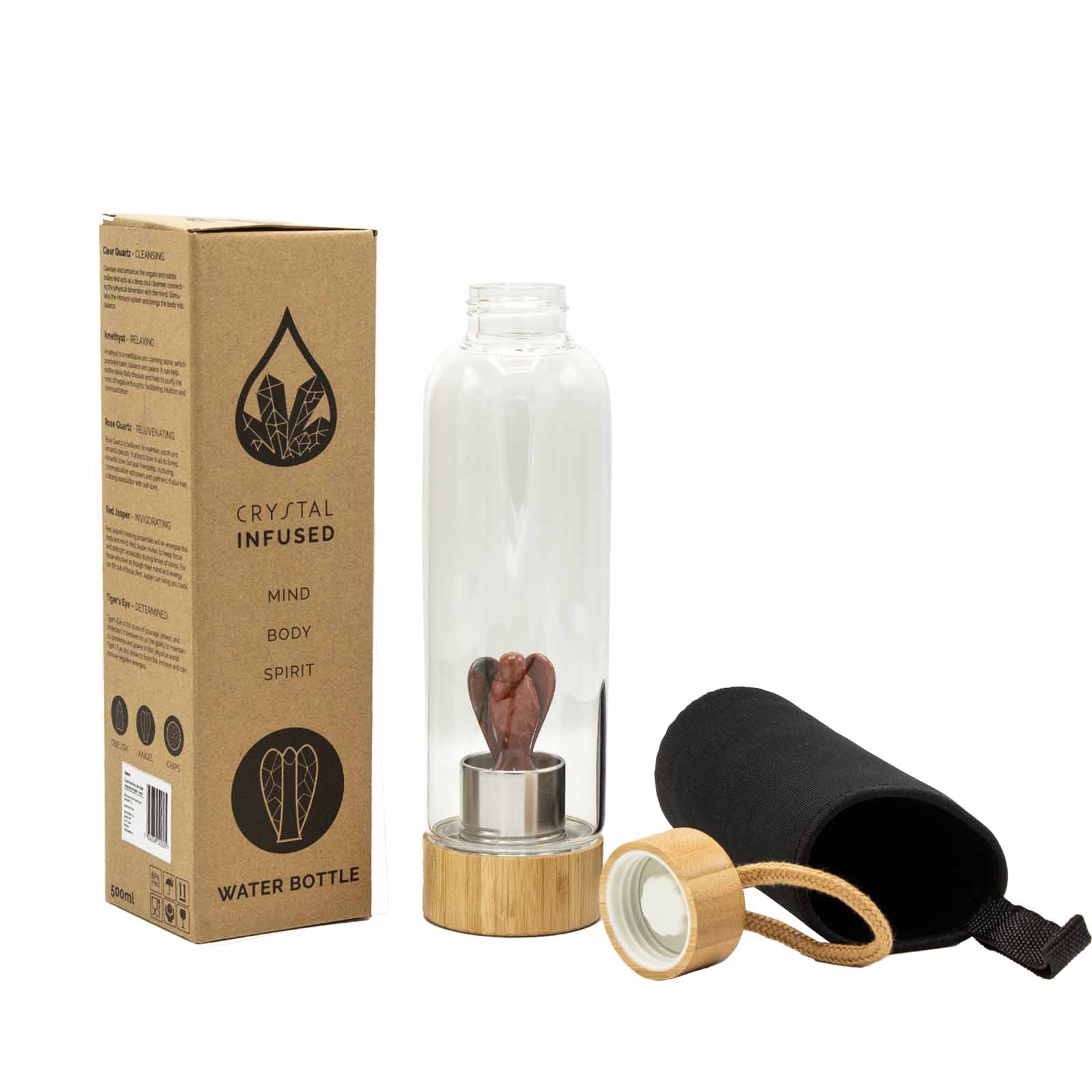 Red Jasper – Angel Crystal Infused Glass Water Bottle