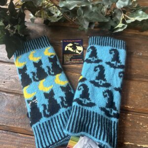 Knitted Cat & Witches Fingerless Gloves